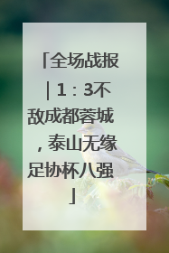 全场战报｜1：3不敌成都蓉城，泰山无缘足协杯八强