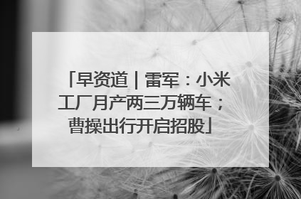 早资道｜雷军：小米工厂月产两三万辆车；曹操出行开启招股