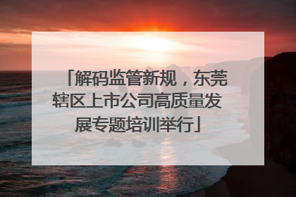 解码监管新规，东莞辖区上市公司高质量发展专题培训举行